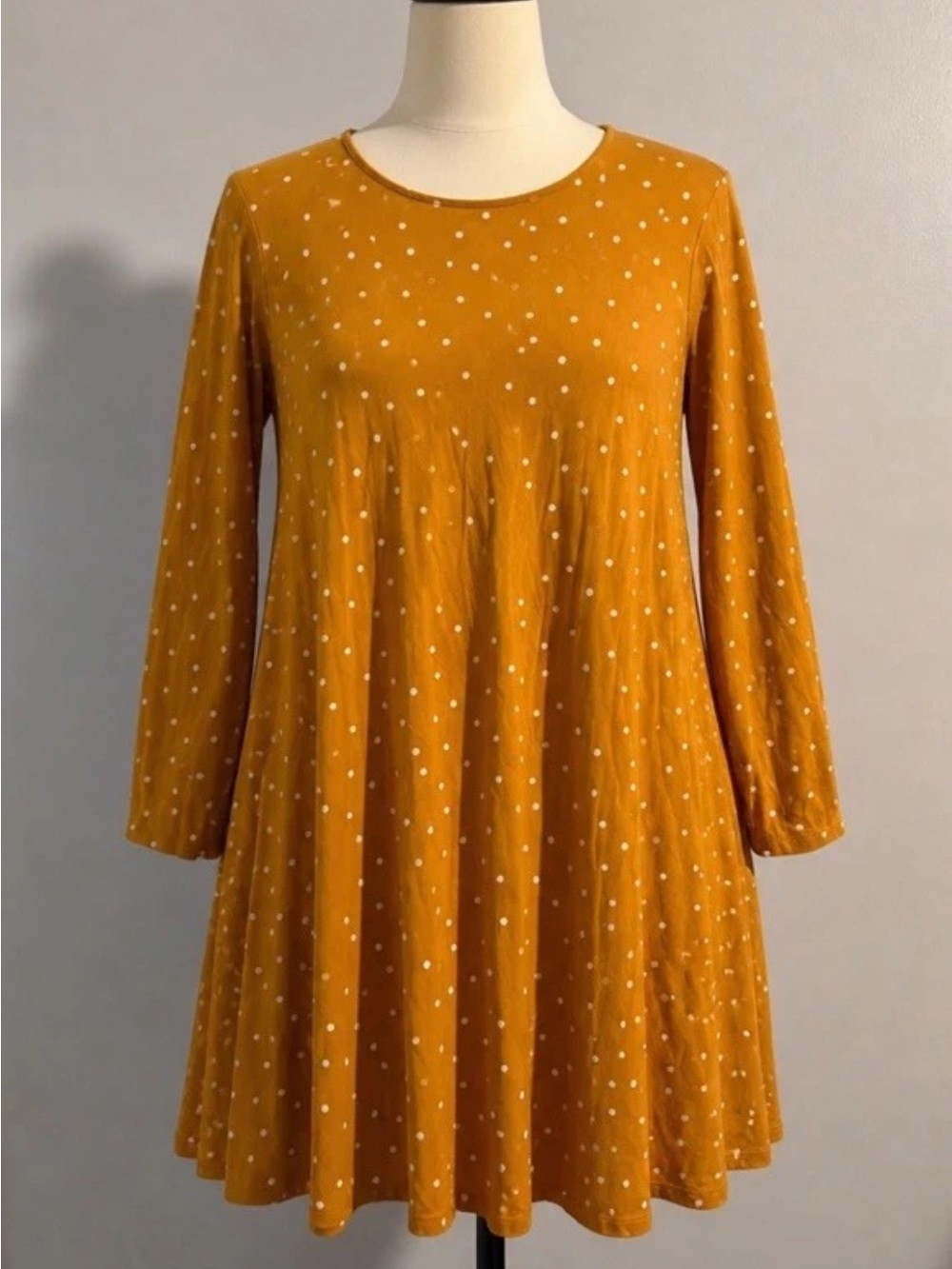 Old Navy Mustard Polka Dot Long-Sleeve Swing Dress